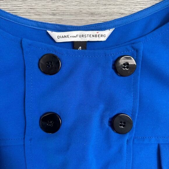 Diane Von Furstenberg Blue Tulip Sleeveless Mini Dress w/ Pockets‎ Sz 4 - Picture 5 of 6